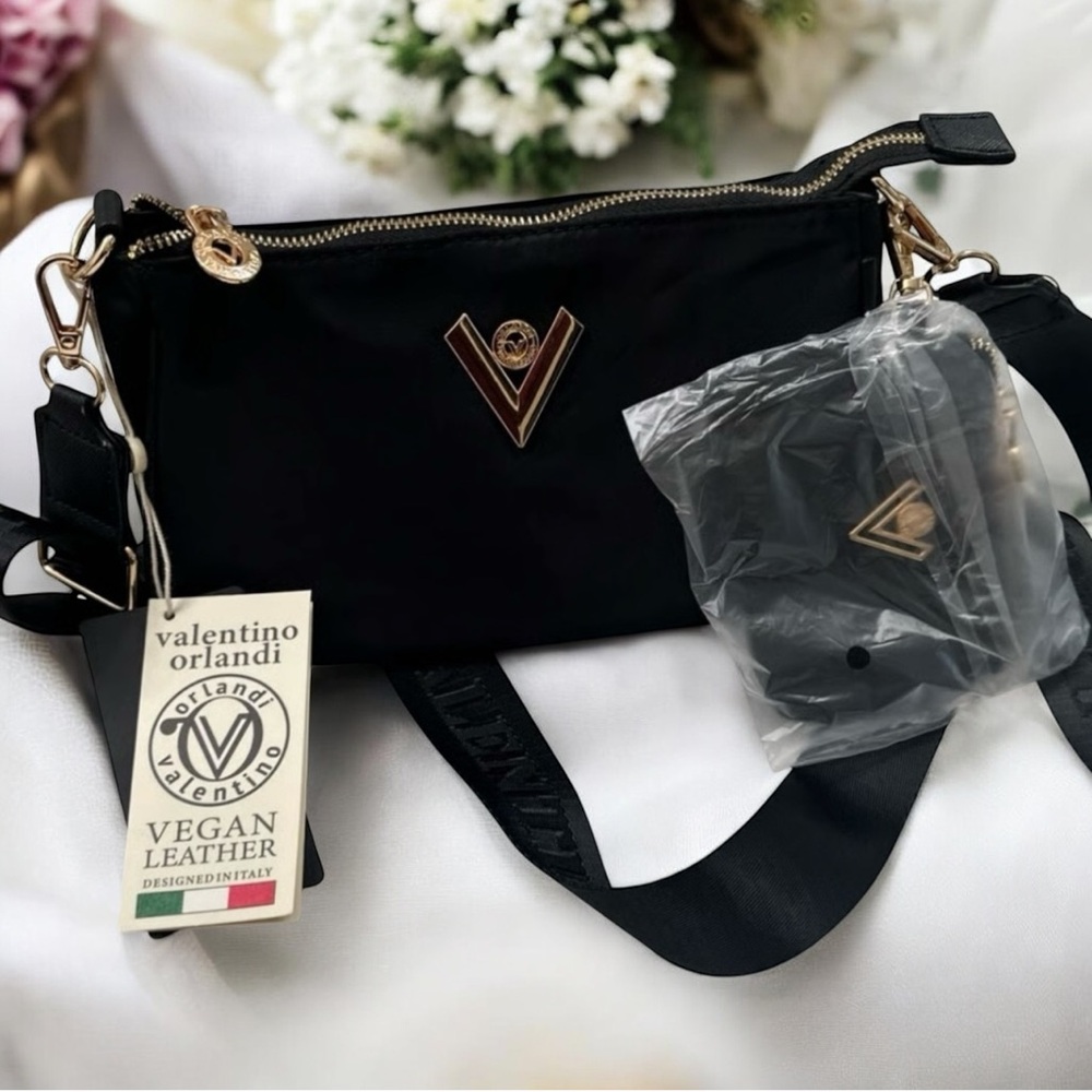 Valentino Orlandi Black Nylon Crossbody w/Logo Guitar Strap & Wallet
